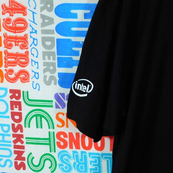 Intel Power Up Lightning Graphic T Shirt Size XL Double Sided Dell Black Button - Picture 6 of 7